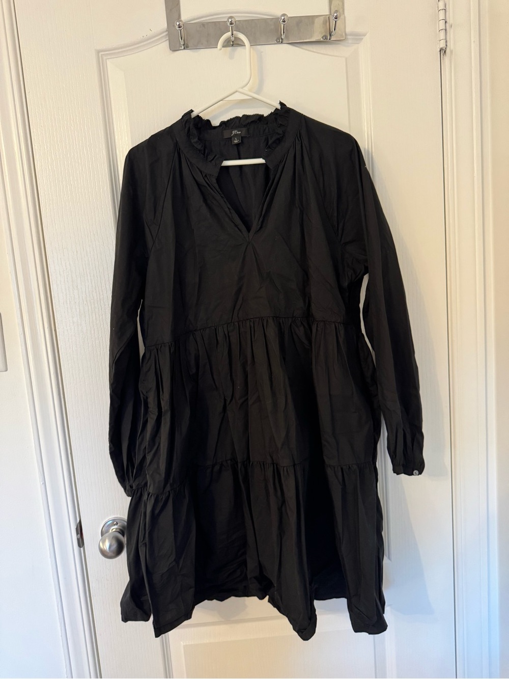 J. Crew Black Long-Sleeve Tiered Dress